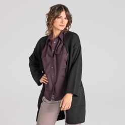 LIVING CRAFTS Histoire Vraie Aniek | Cardigan Long Noir Casse Online